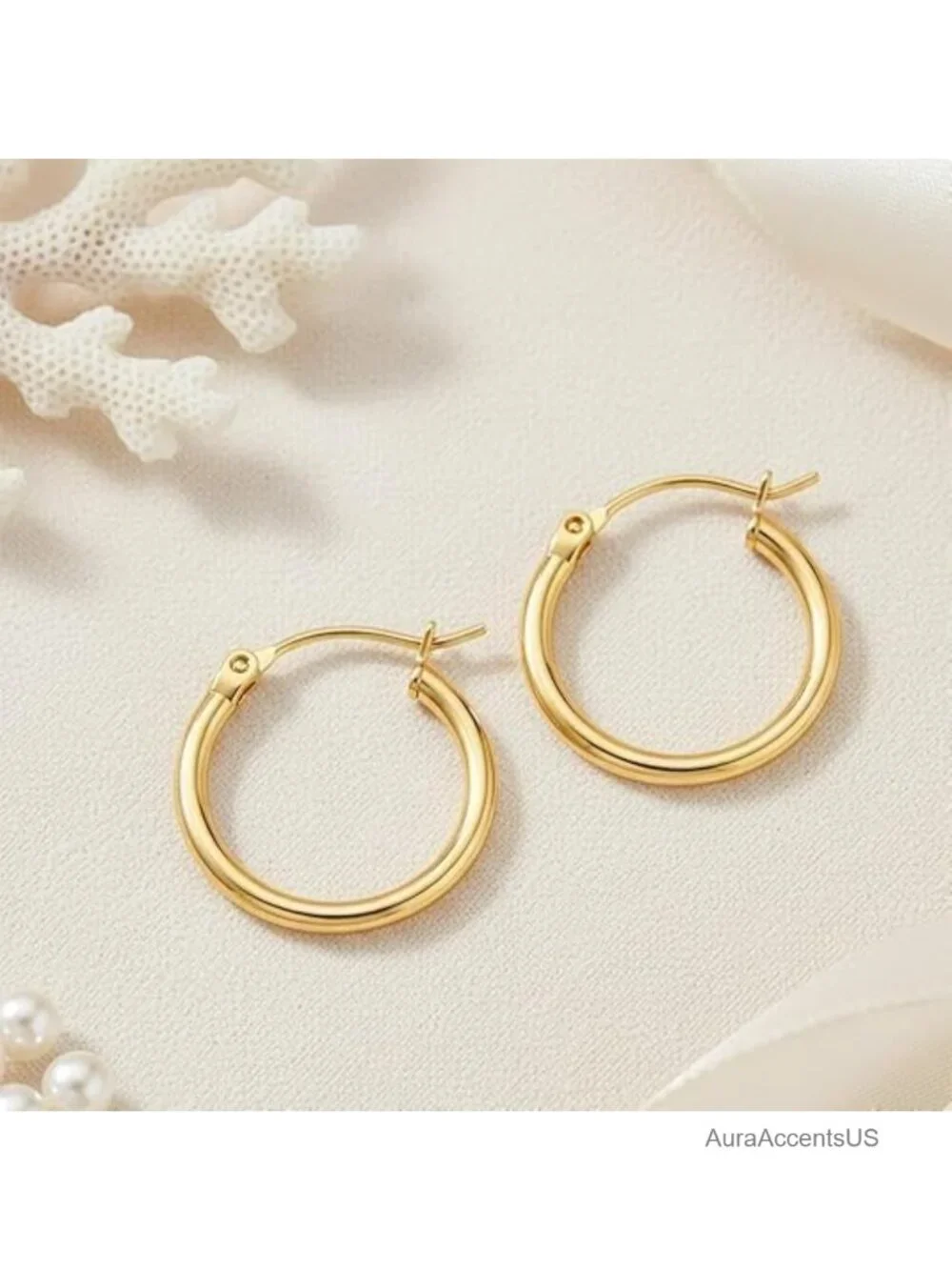 14K Gold Plated Hoop Earrings for Women Round Chunky 4mm Tube Thick